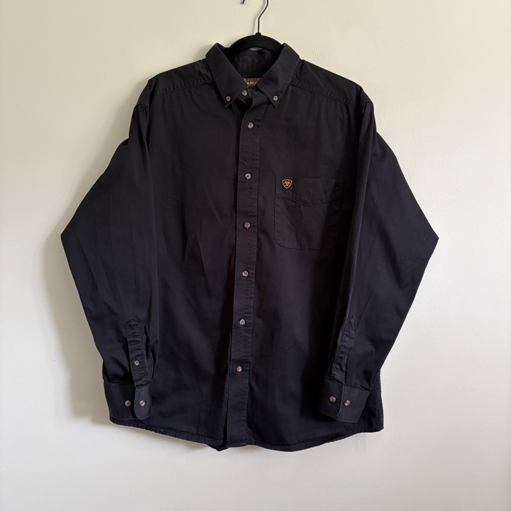 Ariat Men’s Solid Twill Classic Fit Button-Down Shirt Black Large 100% Cotton